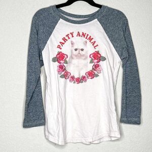 Tiny Whales Party Animal Cat Reglan Tee, Size 7